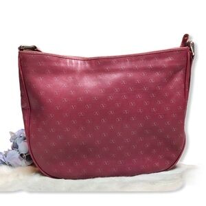 Valentino Garavani Vintage Red Leather Signature Mini Print Half Moon Bag